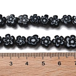 ハンドメイドミッレフィオーリ ランプワークビーズ連売り  花  ブラック  7.5~8.5x7.5~8.5x3~3.5mm  穴：0.8mm  約50個/連  15.75~15.94インチ（40~40.5cm）&nbsp;LAMP-F035-09H