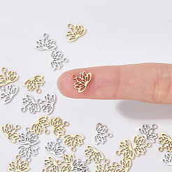40個2色304ステンレススチールチャーム  蓮のチャーム  ミックスカラー  7.5x9.5x1mm  穴：1.4mm  20個/カラー&nbsp;STAS-DC0014-34