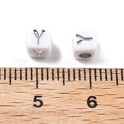 不透明なアクリルビーズ  文字のある正方形  シルバーライン入り  文字y  5x5x5mm  穴：2mm  約5000ocs&nbsp;OACR-D282-06Y