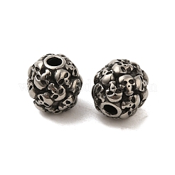 レトロ ロンデル スカル 316 ステンレス スチール ヨーロピアン ラージ ホール ビーズ  10x10mm  穴：2.5mm&nbsp;STAS-F072-05-01