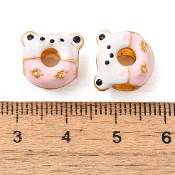 漫画動物ドーナツ合金エナメルヨーロピアンビーズ  大穴ビーズ  模造食品  ホワイト  12x13x8mm  穴：5mmと4mm&nbsp;FIND-U008-02G-A
