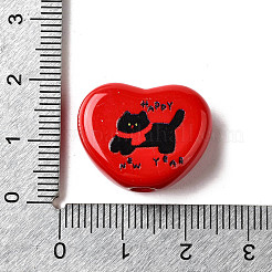 冬をテーマにした不透明アクリルビーズプリント  ハート  17x21.5x8mm  穴：4mm&nbsp;OACR-U008-01A-02