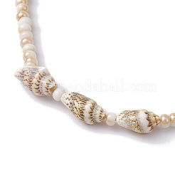 Glass with Natural Sea Shell Beads Braided Necklaces&nbsp;NJEW-JN04837