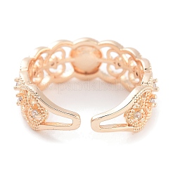 Rack Plating Heart Brass Micro Pave Cubic Zirconia Open Cuff Ring Settings&nbsp;KK-Z071-26KCG