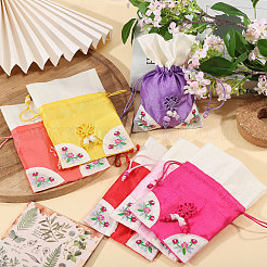 6個 6色 3D花柄刺繍布巾着バッグ  サシェポーチ  長方形  ミックスカラー  15x10x0.3cm  1pc /カラー&nbsp;ABAG-PH0001-91