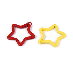 キーホルダー用のスプレー塗装された鉄製のキースナップフック留め具  丸カン付き  スター  ミックスカラー  33x33x3.2mm  内径：28.5x28.5mm&nbsp;KEYC-T008-01