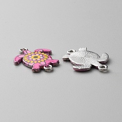 合金エナメルプリントコネクタチャーム  花柄亀甲  プラチナ  ショッキングピンク  24x18x2mm  穴：1.5mm&nbsp;ENAM-WH0065-15P-08