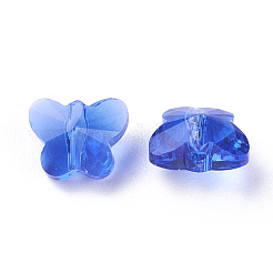透明ガラスビーズ  多面カット  蝶  ブルー  6.5x8x5.5mm  穴：1mm&nbsp;LS-GLAA-P037-02B-29
