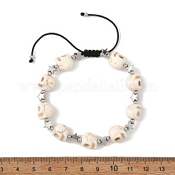 Dyed Synthetic Turquoise Halloween Skull Braided Bead Bracelets&nbsp;BJEW-TA00768