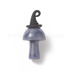 混合天然石ペンダント  きのこチャーム  黒のハロウィーン合金 3D 魔法の帽子付き  31~33x6mm  穴：1.5x2mm&nbsp;PALLOY-JF01987