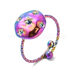 Ion Plating(IP) 304 Stainless Steel Flat Round Open Cuff Ring Settings for Rhinestone&nbsp;RJEW-M149-33RC
