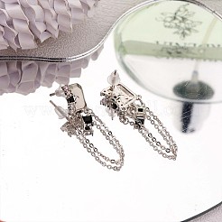 ラインストーン ロンバス チェーン タッセル ダングル スタッド ピアス  女性用真鍮ドロップピアス  プラチナ  36.5x9.8mm  ピン：0.9mm&nbsp;JE1032A