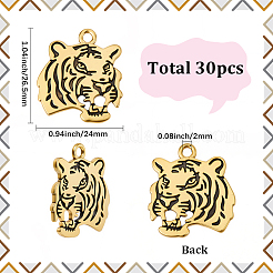 チベット風アロイペンダント30個  虎  アンティーク黄金  26.5x24x1.9mm  穴：2mm&nbsp;FIND-SC0022-44