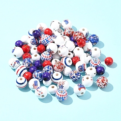 75Pcs 12 Styles Independence Day Theme Wood European Beads&nbsp;WOOD-FS0001-22