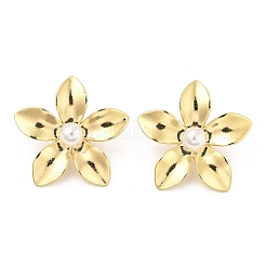 Brass ABS Plastic Imitation Pearl Flower Stud Earrings&nbsp;EJEW-S258-02G