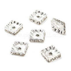 真鍮製ラインストーンスペーサービーズ  カドミウムフリー＆鉛フリー  正方形  クリスタル  10x10x3mm  穴：2mm&nbsp;LS-KK-I362-01A-01S