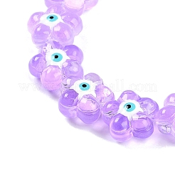 透明ガラスビーズ連売り  エナメル  ナザールボンジュウ付き花  スミレ  14x15x8mm  穴：1mm  約25個/連  13.39''（34センチメートル）&nbsp;GLAA-K070-01C