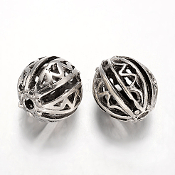 中空ラウンドチベットのスタイル合金ヨーロッパのビーズ  大穴ビーズ  アンティークシルバー  21x20mm  穴：4mm&nbsp;TIBEB-O009-03AS