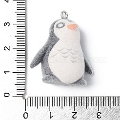 フロッキー不透明樹脂ペンダント  プラチナトーンの鉄ループ付き  ペンギン  31x27.5x20mm  穴：2mm&nbsp;LS-RESI-G105-06D