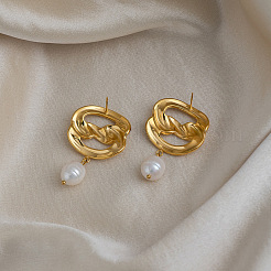 304 Stainless Steel Freshwater Pearl Dangle Stud Earrings for Women&nbsp;VW9874