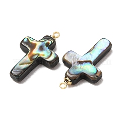 天然アワビ貝ペンダント  真鍮パーツ  クロスチャーム  21.5x13x4mm  穴：1.2mm&nbsp;SH-CJC0AC7-01A-G