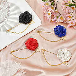 4Pcs 4 Colors Rose Polyester Lapel Pin Brooches for Men&nbsp;JEWB-FG0001-20