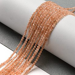 天然石サンストーンビーズ連売り  多面カット  ラウンド  2mm  穴：0.5mm  約178個/連  15.3インチ（39cm）&nbsp;X-G-K182-2mm-13A