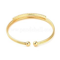 Brass Micro Pave Clear Cubic Zirconia 2-Line Open Cuff Bangles for Women&nbsp;BJEW-M312-12G