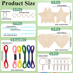 1 Set Wooden Heart Star Keychain Embroidery Beginner Kit&nbsp;DIY-SC0030-07