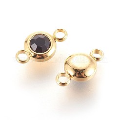 304ステンレススチールラインストーンリンクコネクター  フラットラウンド  ゴールドカラー  アメジスト  12x6.5x4mm  穴：2mm&nbsp;STAS-P237-17G-09