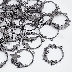 28スタイルのオーシャンシリーズ亜鉛合金ペンダント7個  DIYペンダント作り用  リング＆ヒトデ＆リング＆イルカ＆ウェーブ  ガンメタ色  37.5~41x34~39x3.5~5mm  穴：2mm  4個/スタイル&nbsp;FIND-OC0001-42