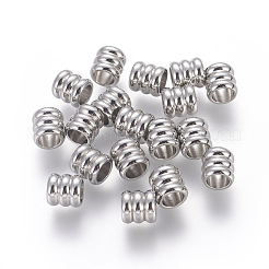 変色しにくい201ステンレススチールビーズ  大穴ビーズ  溝付き柱  ステンレス鋼色  6x6x6mm  穴：4mm&nbsp;STAS-E451-38P
