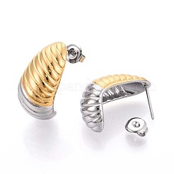 304ステンレススチールツートンスタッドピアス  ストライプ ティアドロップ  イオンプレーティング（ip）  本金メッキ&ステンレススチールカラー  23x13mm&nbsp;EJEW-N059-15GP