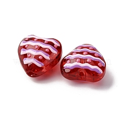 ガラスエナメルビーズ  手描きのビーズ  波のある心  ライラック  13.5~14x14x8.5mm  穴：1.2mm&nbsp;GLAA-Q125-01D