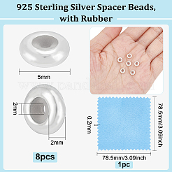 8 個 925 スターリングシルバービーズ  ゴム入り  スライダービーズ  ロンデル  銀  5x2mm  穴：2mm&nbsp;STER-BC0001-93