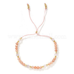 Adjustable Natrural Sunstone & Quartz Crystal Beads Slider Bracelets for Women&nbsp;UF4729