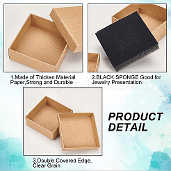 クラフト紙板紙ジュエリーセットボックス  ピアスとネックレスボックス  正方形  バリーウッド  7x7x2.6cm  16個/セット&nbsp;CBOX-BC0001-10