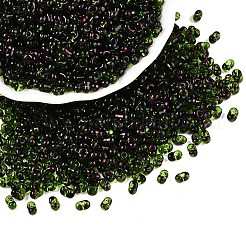 ピカソのスプレー塗装ガラスシードビーズ  ピーナッツ  濃い緑  6x4x3mm  穴：1.2mm  約4000個/ポンド&nbsp;SEED-T006-04-17