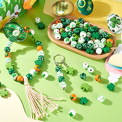 80Pcs 8 Styles Printed Wood European Beads&nbsp;WOOD-TA0002-98