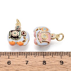 真鍮製エナメルペンダント  象  丸カン付き  18KGP本金メッキ  ライトスカイブルー  15.5x13x7mm  穴：3mm&nbsp;KK-T072-23B-G