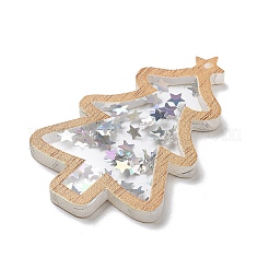 クリスマステーマの不透明プリントアクリルパーツ  クリスマスツリー  ホワイト  39.5x25.5x2.5mm  穴：1.2mm&nbsp;SACR-Z005-02A
