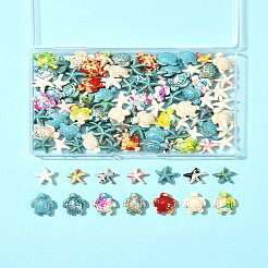 100個 14種類の合成ターコイズ染めビーズ  燃料噴射効果  ウミガメとヒトデ  ミックスカラー  17~18x14~14.5x7mm  穴：1.6mm&nbsp;G-FS0005-85