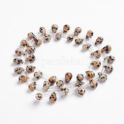 天然石ダルメシアンジャスパービーズ連売り  トップドリルビーズ  ティアドロップ  多面カット  9x6mm  穴：1mm  約38~44個/連  16.1インチ〜18.1インチ（41~46cm）&nbsp;G-J360-08
