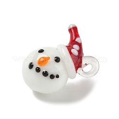 クリスマス手作りランプワークペンダント  雪だるま  24.5x21x16mm  穴：3x2.5mm&nbsp;LAMP-L081-01I