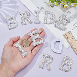 プラスチックパールの布刺繍のラインストーンの縫い付けアップリケ  ミシンクラフト装飾  ワード花嫁  クリスタル  45~47x19.5~39.5x5~5.5mm  5個/セット&nbsp;PATC-WH0008-142E