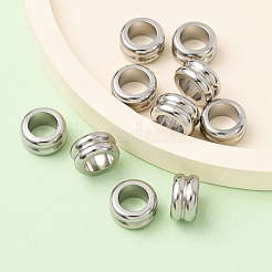 変色防止コラム304ステンレススチールビーズ  大きな穴のついたビーズ  ステンレス鋼色  10x5mm  穴：6mm&nbsp;STAS-N044-05