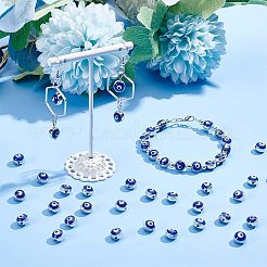 100個のccbプラスチックビーズ  両面エナメル付き  ナザールボンジュウ付きフラットラウンド  プラチナ  8x5mm  穴：1.5mm&nbsp;FIND-NB0003-11A