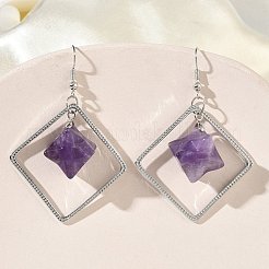 ひし形真鍮ダングルイヤリング  天然及び合成混合石  長持ちメッキ  プラチナ  60x40mm&nbsp;EJEW-D360-01P