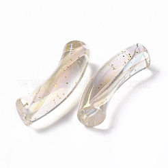 UVメッキ虹色透明アクリルビーズ  グリッターパウダー付き  カーブチューブ  透明  32~33x10x8mm  穴：1.6mm&nbsp;X-OACR-A016-02