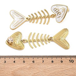 304ステンレススチールエナメルダングルスタッドピアス（女性用）  魚の骨  18KGP本金メッキ  ホワイト  70.5x22mm&nbsp;EJEW-L315-06G-02